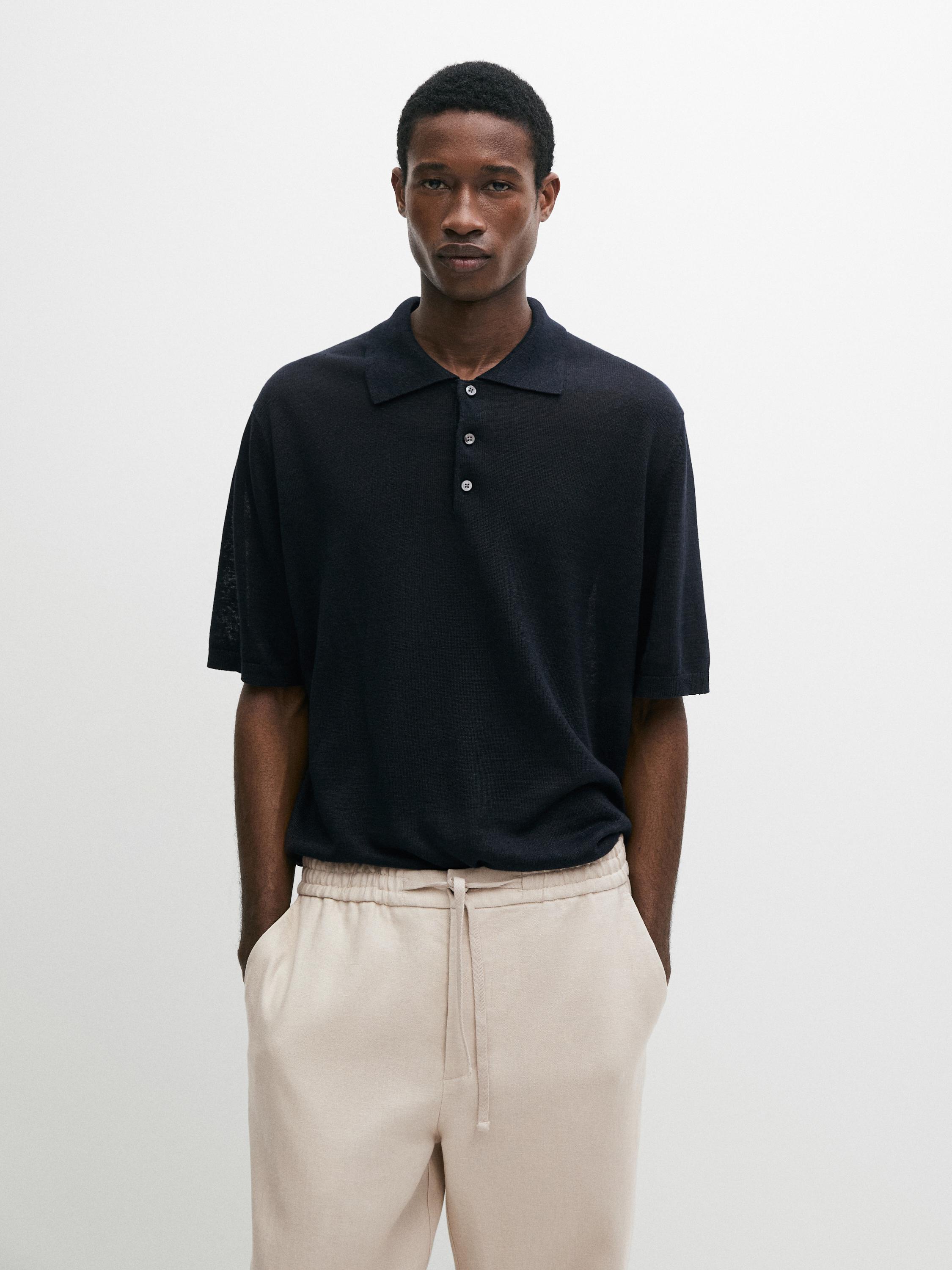 Linen knit polo sweater